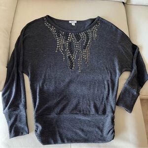 Caché Grey Sweater Pullover with embellishments S